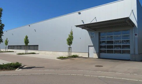 Modern industrial hall with covered delivery lock for rent
