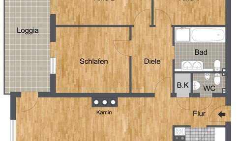 Large 4-room apartment with parquet flooring & EBK & fireplace & loggia & garage in Hofheim-Mitte